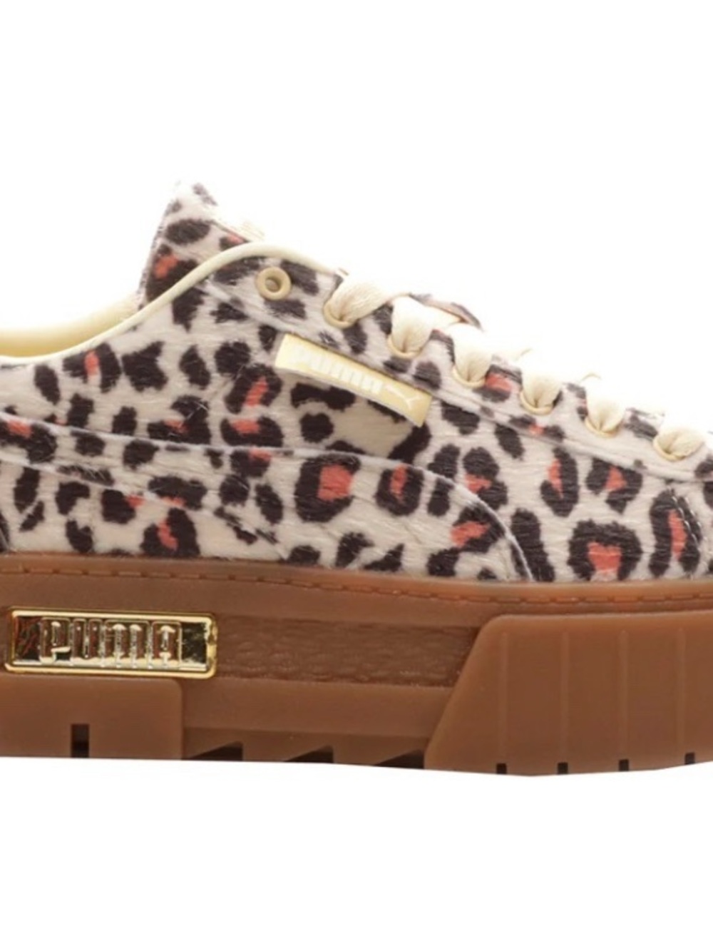 PUMA Leopard Print Pony Hair Platform Sneakers (Gum Sole, Cream Laces) Size 7.5 - Picture 5 of 8